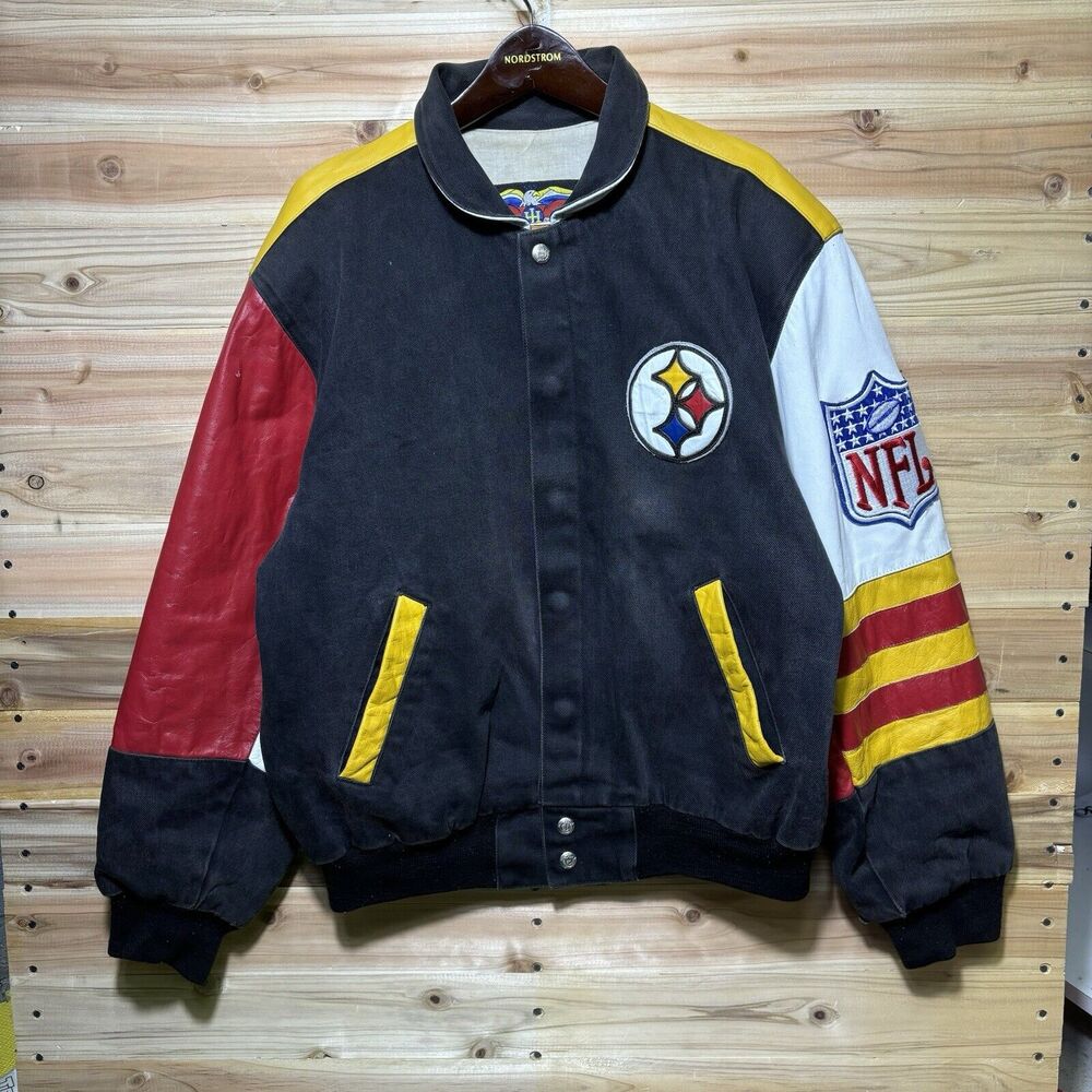 Vintage Pittsburgh Steelers Jeff Hamilton Leather Varsity Jacket Mens S NFL JH
